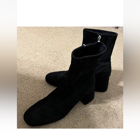 A New Day Black Zip Ankle Boots Textile Man Made Material Women's Sz 9 Preowned - Picture 3 of 7